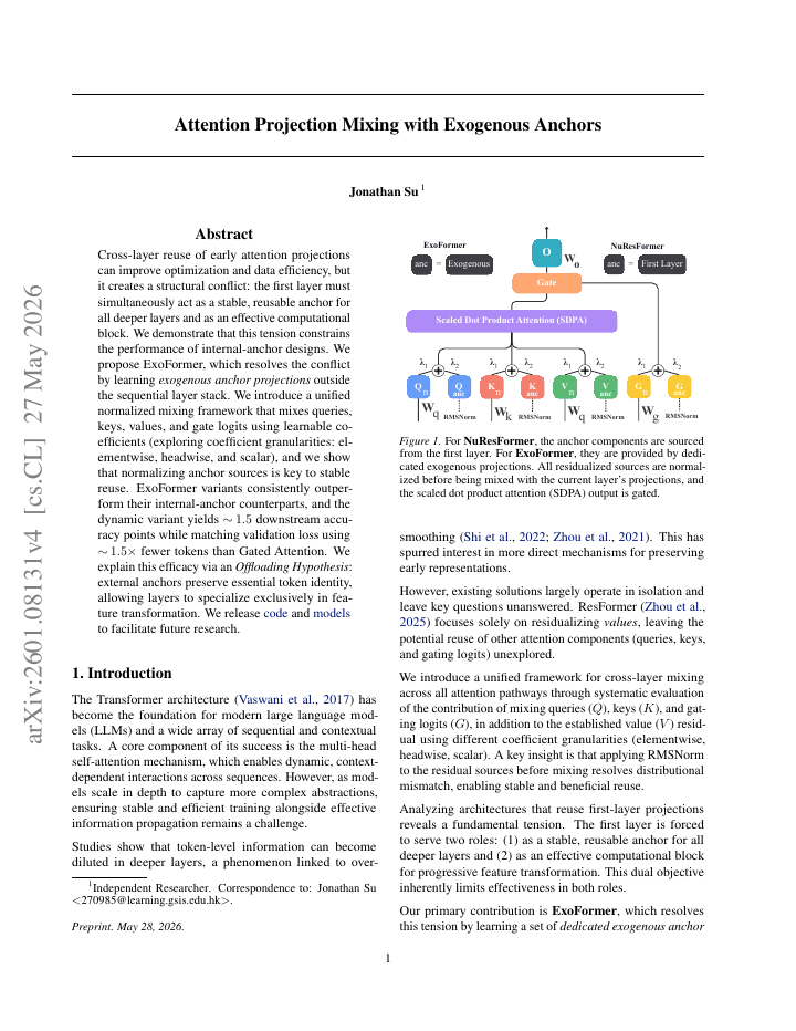 First page of Attention Projection Mixing with Exogenous Anchors